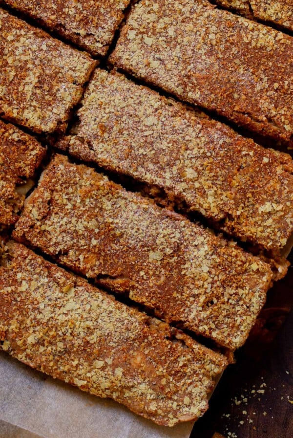 savory granola bars, after baking and slicing