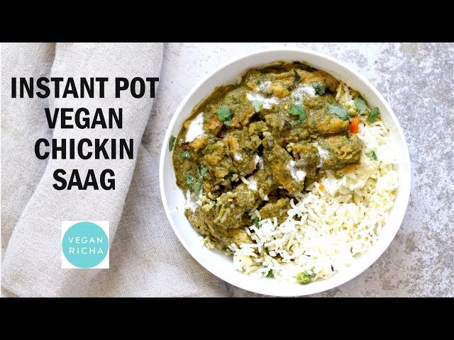 Instant Pot Vegan Chicken Saag (Soy Curls in Spinach Sauce) - Saucepan Option | VeganRicha.com