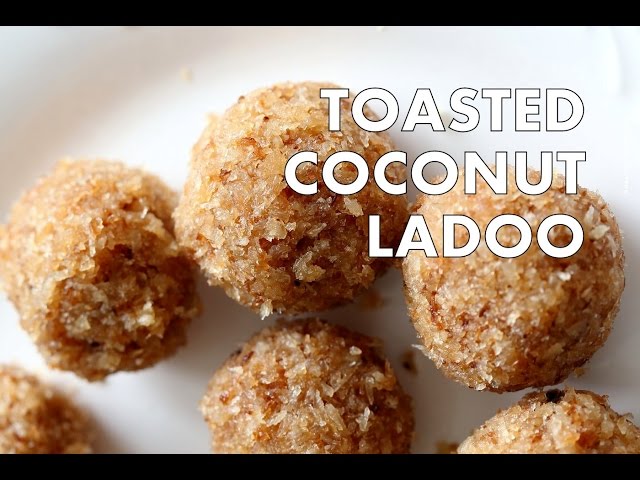 Toasted Coconut Ladoo Balls - Indian Coconut Cardamom Dessert - VeganRicha.com