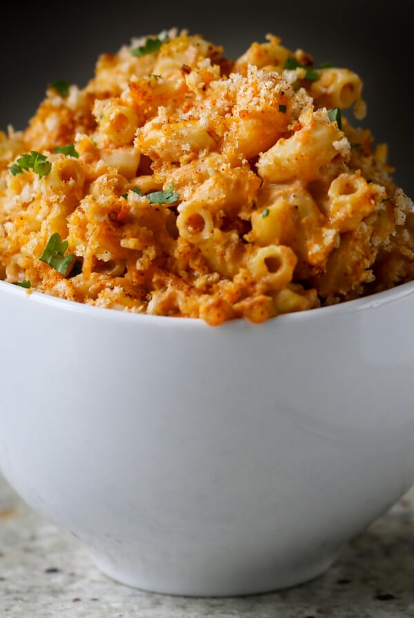 bowl of smoky vegan mac and cheese