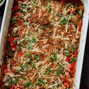 unstuffed pepper casserole in the baking pan after baking