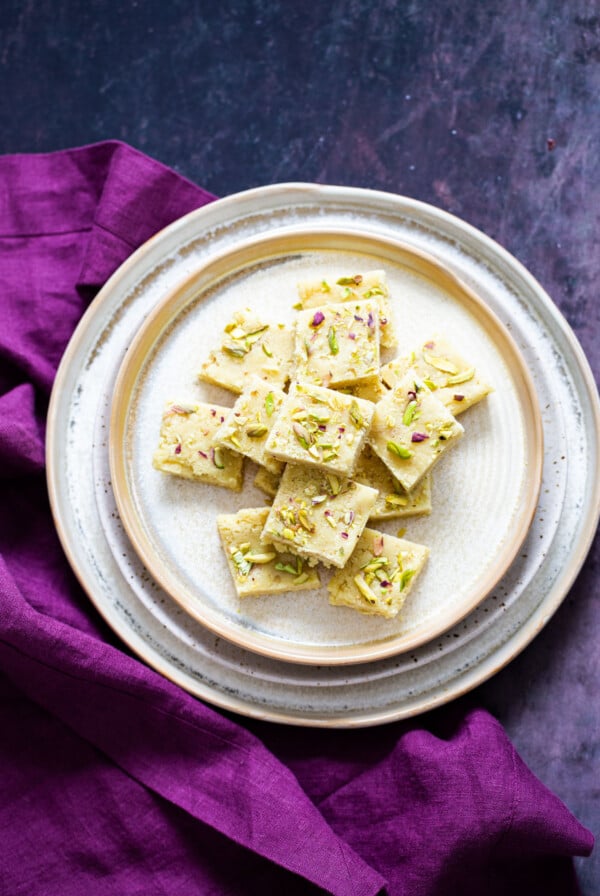 vegan almond burfi on a plate