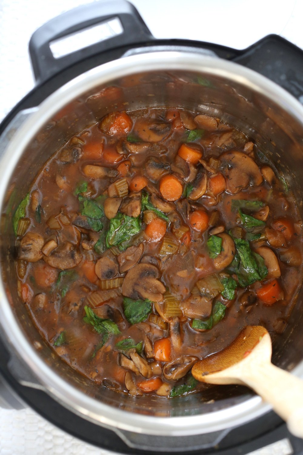 Vegan Mushroom Bourguignon served over Potato Cauliflower Mash. All Cooked in an Instant Pot together with PIP (pot in pot). ##VeganRicha Vegan #Glutenfree #Nutfree Recipe, can be #Soyfree