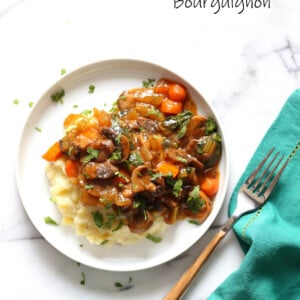 Vegan Mushroom Bourguignon served over Potato Cauliflower Mash. All Cooked in an Instant Pot together with PIP (pot in pot). ##VeganRicha Vegan #Glutenfree #Nutfree Recipe, can be #Soyfree