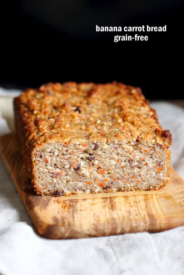 Gluten free Banana Bread. Grain-free Flourless Carrot Banana Bread. No Gum, no Aquafaba. #Vegan #grainfree #Glutenfree Soy-free #recipe. | VeganRicha.com