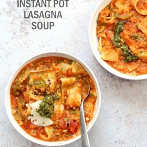 Instant Pot Lasagna Soup - Vegan Lasagna Soup with lasagna noodles, veggies, red lentils and basil. 1 Pot weekday meal. #Vegan #Nutfree #Recipe. Can be #glutenfree. #veganricha | VeganRicha.com