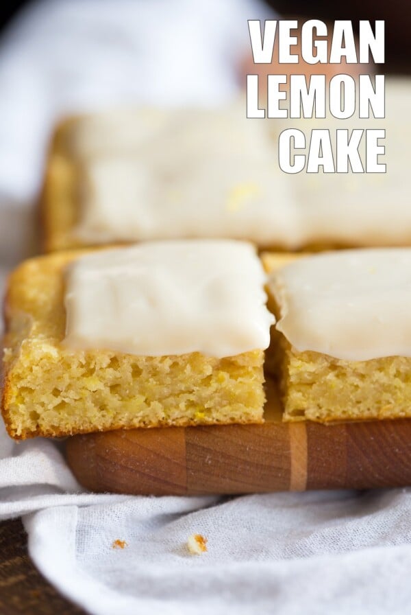 Vegan Lemon Cake with Cream Cheese Frosting. No added refined sugar in those soft and Delicious Lemon Cake! Make into cupcakes, loaf or a sheet pan cake. #Vegan #Soyfree #Recipe #lemoncake Can be nut-free #veganricha | VeganRicha.com