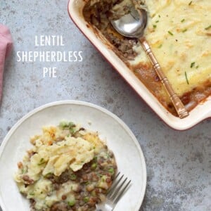 Vegan Shepherd's Pie - Mushroom and Lentil Shepherdless Pie with Gravy and Garlic mashed potatoes. #Vegan #Glutenfree #Recipe. Can be soy-free. #veganricha | VeganRicha.com