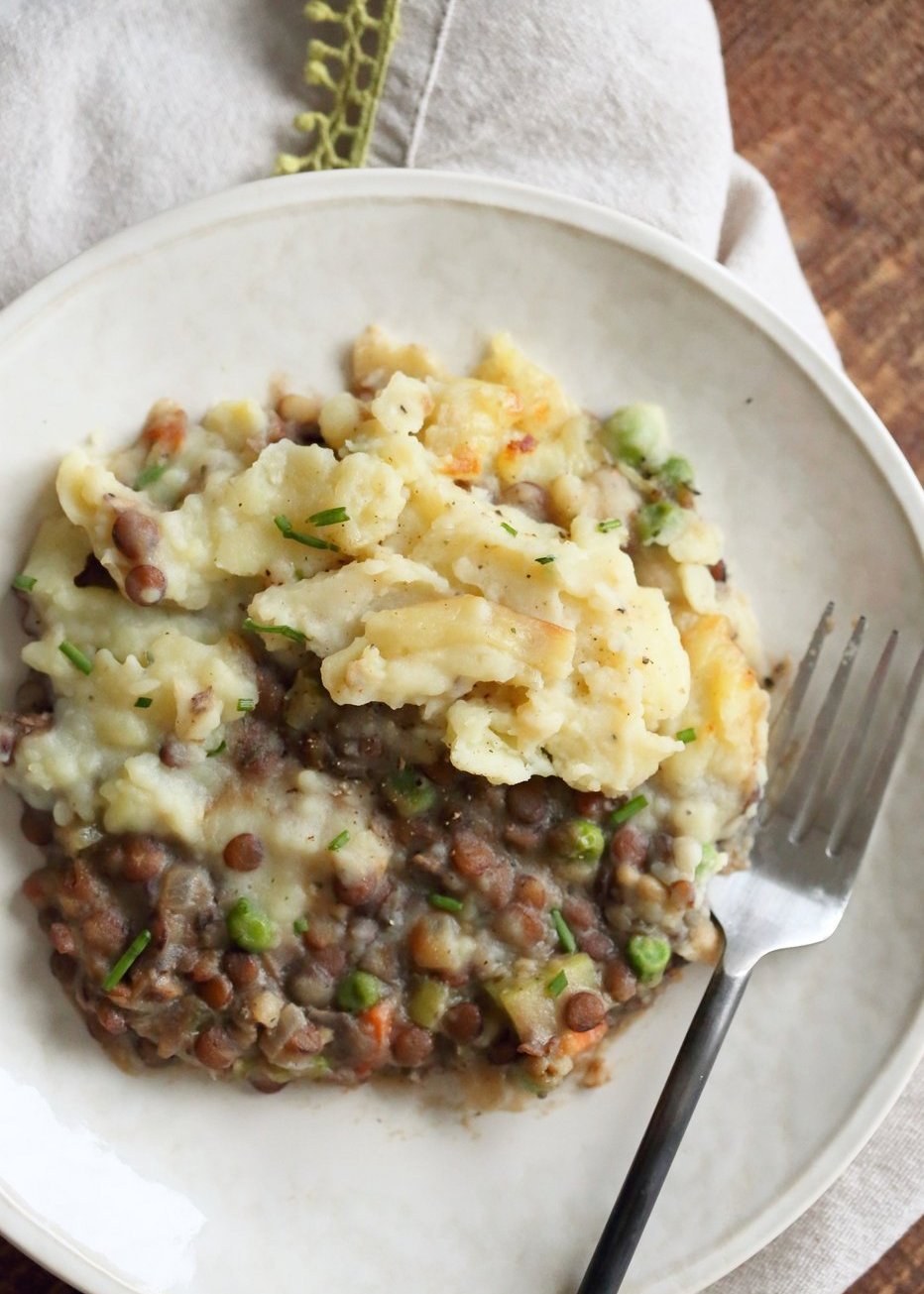 Vegan Lentil Shepherd's Pie - Mushroom and Lentil Shepherdless Pie with Gravy and Garlic mashed potatoes. #Vegan #Glutenfree #Recipe. Can be soy-free. #veganricha | VeganRicha.com