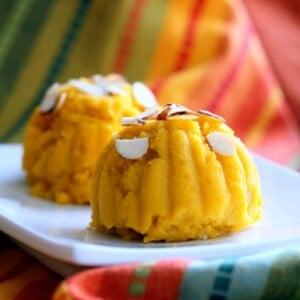 Mango Sheera Recipe. Mango Kesari or Halwa. Semolina Mango Pudding . Vegan Indian Dessert Recipe. | VeganRicha.com can be made gluten-free and oil-free #glutenfree #veganricha #vegan