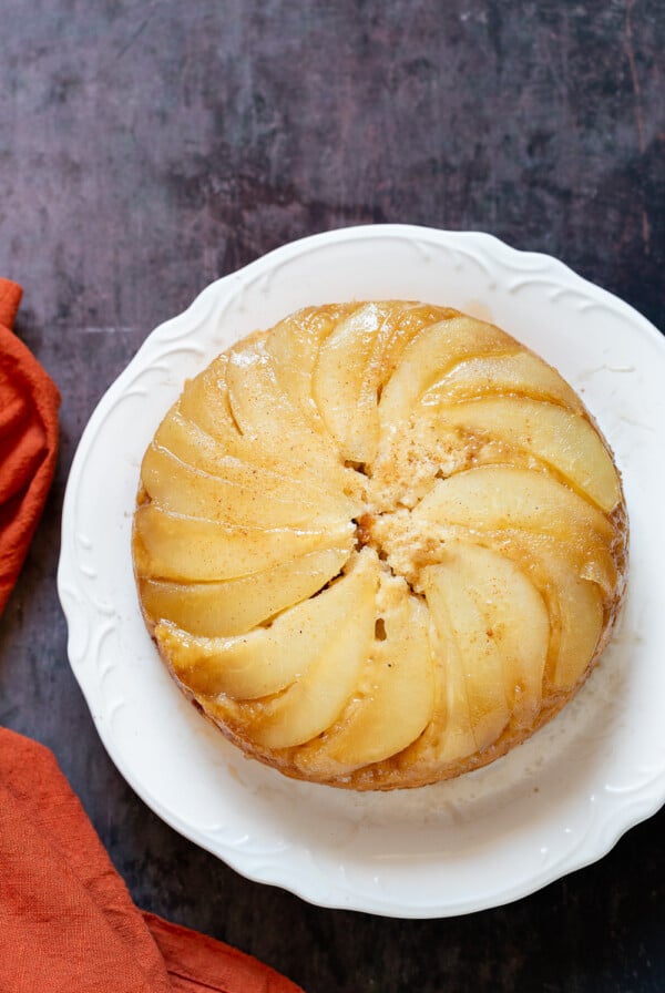 Pear Upside Down Cake. This amazing Vegan Upside Down Cake needs just 1 Bowl and 40 mins. Use oother fruits for variation. #Vegan #Nutfree #Soyfree #Recipe Glutenfree option #VeganRicha #PearCake | VeganRicha.com