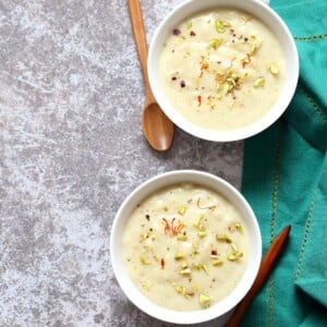 Thandai Phirni - Spiced Rice Flour Pudding for Holi Festival. Vegan Phirni Recipe with Thandai Masala mix. Vegan Indian #Dessert #Glutenfree #Soyfree. #vegan #veganricha | VeganRicha.com