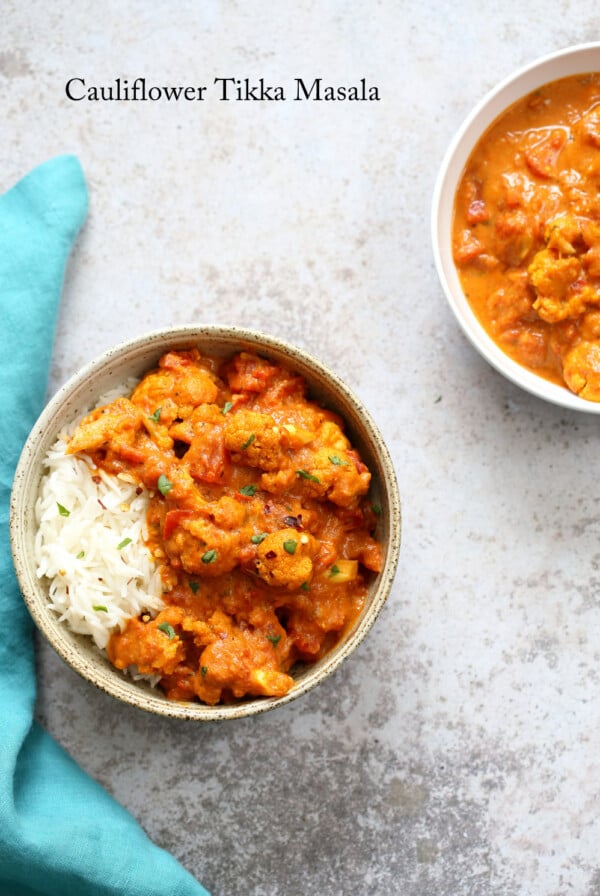 Vegan Cauliflower Tikka Masala with Instant Pot Tikka Masala Sauce. Flavorful Weekday Dinner. #Veganricha #vegan #recipe #Glutenfree #Soyfree #Nutfree option