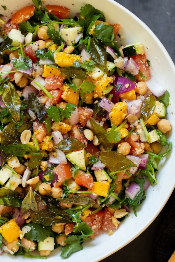 close-up of zucchini koshimbir salad in a serving bowl