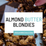 photos of almond butter blondies, text overlay