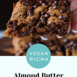 almond butter blondies, text overlay