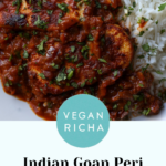 plate of Goan peri peri chicken, text overlay