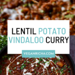 lentils vindaloo in the pan, text overlay