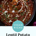 lentils vindaloo in the pan, text overlay