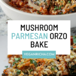 bowls of mushroom parmesan, text overlay