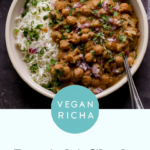 bowl of Punjabi chole on a slate table, text overlay