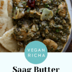 saag butter beans on the plate, text overlay